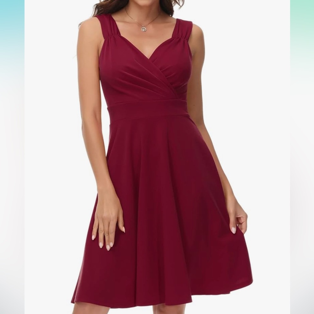 Grace Karin Wine Red Midi Dress